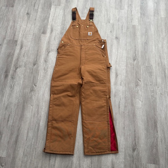 Carhartt Other - Carhartt R02 BRN Quilted Lined Double Knee Duck Bib Overalls Brown Mens 36x32